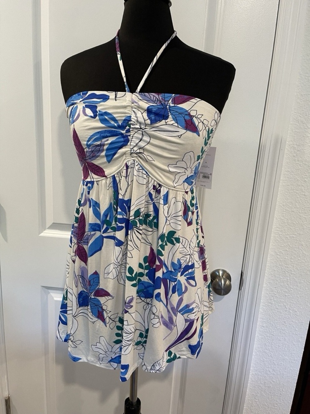 Isabel Maternity by Ingrid & Isabel Floral Halter Top in Cream, Blue & Purple